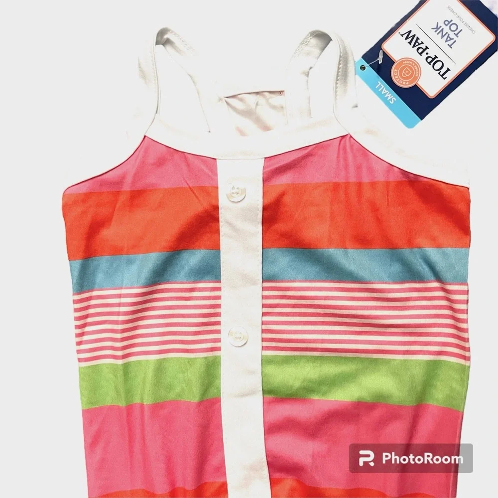 NWT Top Paw Orange Blue Green Stripe Dog Puppy Tank Top Summer Shirt - Small
